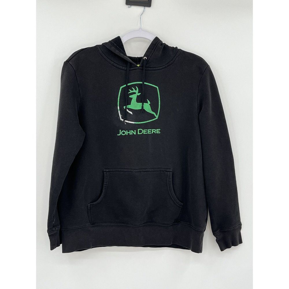 John Deere Black Deer Logo Ag Logo Hooded Sweatshirt Women's M 8 10 Vintage